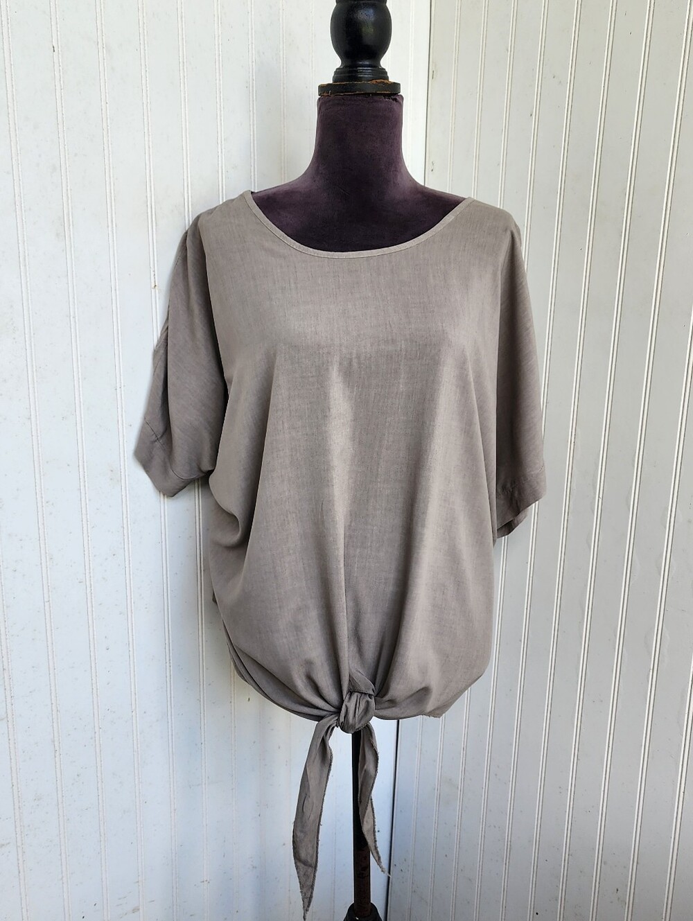 Tina Stephens Made In Italy Womens Blouse Tie Front Hem Tan Beige Viscose OS